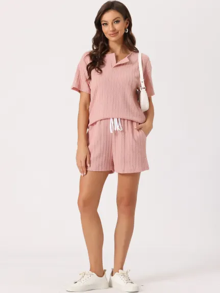 cheibear - Ribbed Knit Summer Pajamas Set