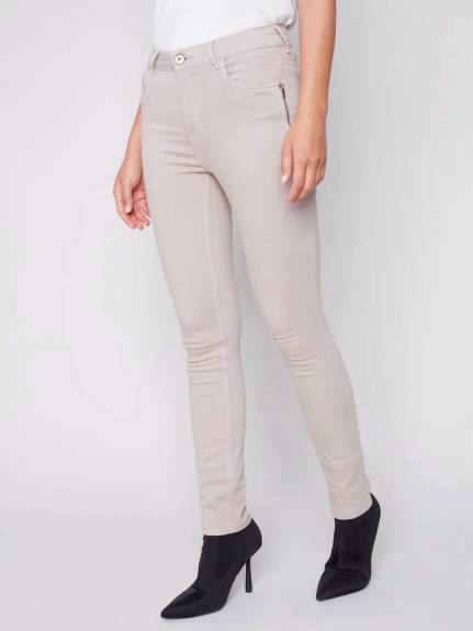 CHARLIE B - Twill Pants With Zipper Pocket Detail