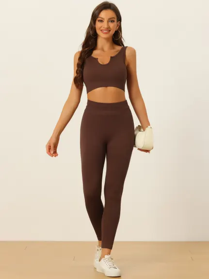 Allegra K- Ribbed Sports Bra and Leggings Set