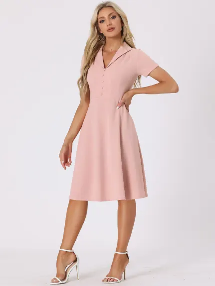 Allegra K- Vintage Flat Collar Short Sleeve Fit and Flare Dress