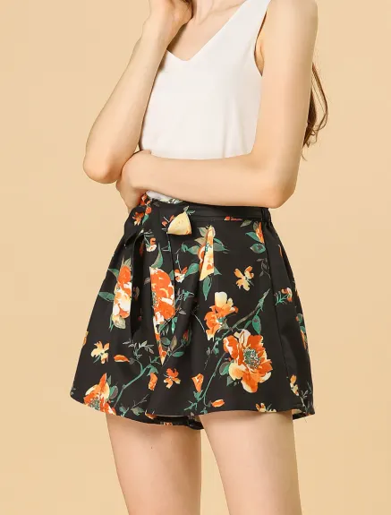 Allegra K - Printed Elastic Tie Waist Summer Beach Shorts