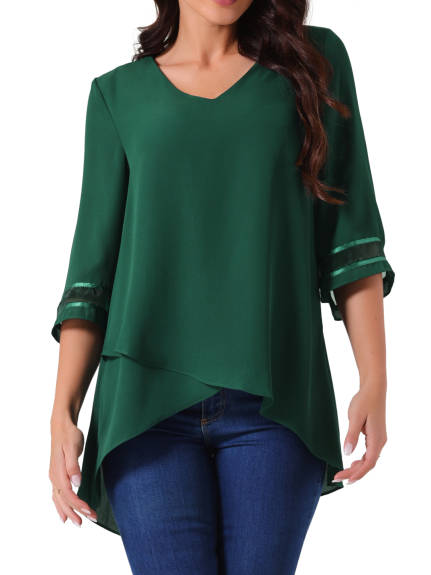 INSPIRE CHIC - V Neck 3/4 Sleeve High Low Tunic Top