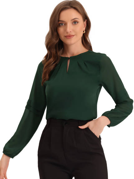 Allegra K- Long Sleeve Keyhole Neck Blouse Top