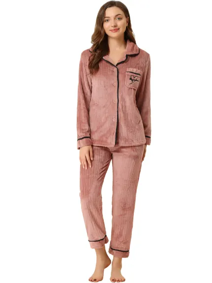 Allegra K - Flannel Button Down Winter Pajama Sets