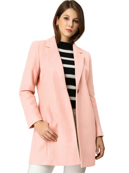 Allegra K- Classic Notched Lapel Long Overcoat