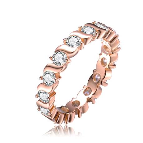 Genevive Sterling Silver with Rose Gold Plated Clear Cubic Zirconia Band Ring