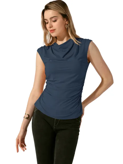 Allegra K - Cowl Neck Ruched Sleeveless Top