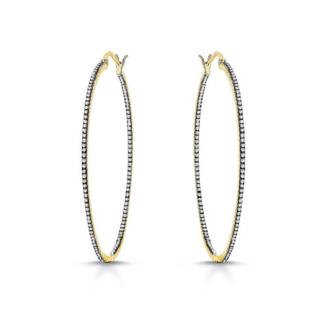 Rachel Glauber Two-Tone with Clear Cubic Zirconia Slim Large Hoop Earrings