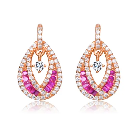 Genevive Sterling Silver with Colored Round Cubic Zirconia Pear Drop Earrings