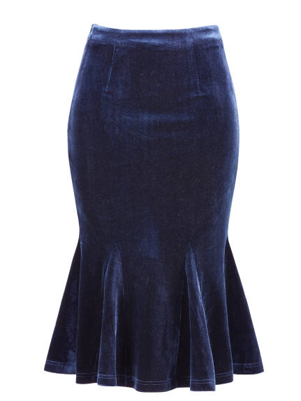 Allegra K- Elastic Waist Velvet Fishtail Bodycon Skirt