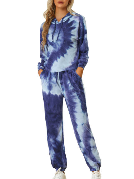 Allegra K - Tie Dye Pullover Hoodie Jogging Tracksuit