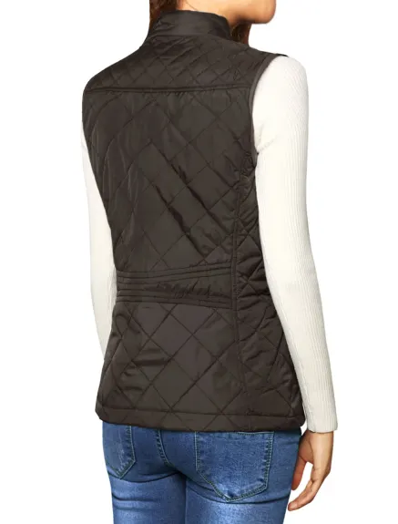 Allegra K- Stand Collar Lightweight Gilet Quilted Zip Vest