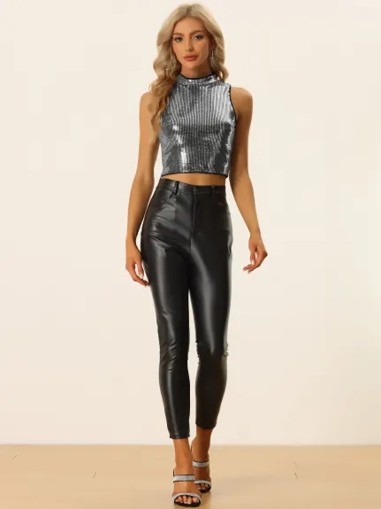 Allegra K- Sequin Sleeveless Top