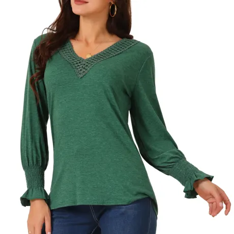 Allegra K - V Neck Long Sleeve Casual Tops