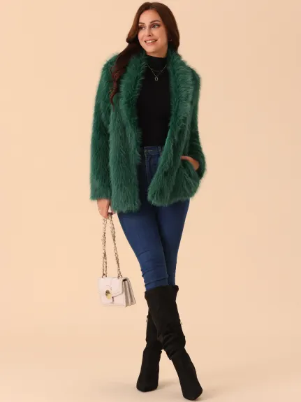 Allegra K - Faux Fur Winter Shaggy Coat