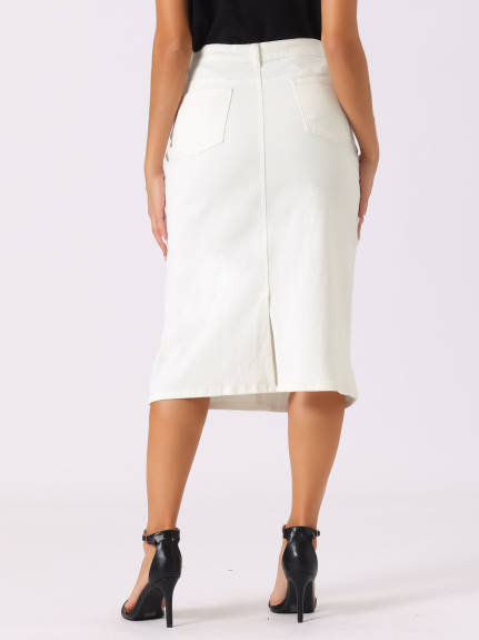 Allegra K- High Waist Split Back Denim Midi Skirt