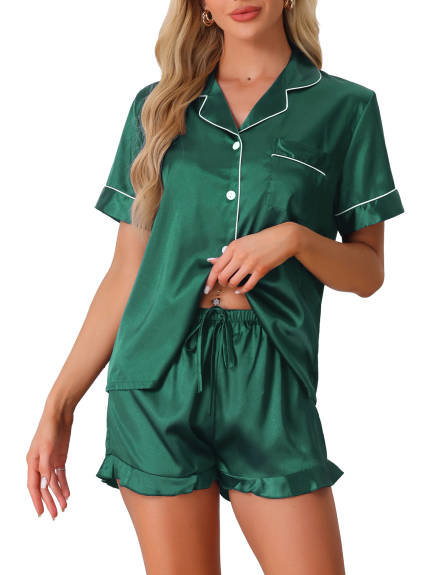 Cheibear - Satin Ruffle Short Sleeve Pajama Set