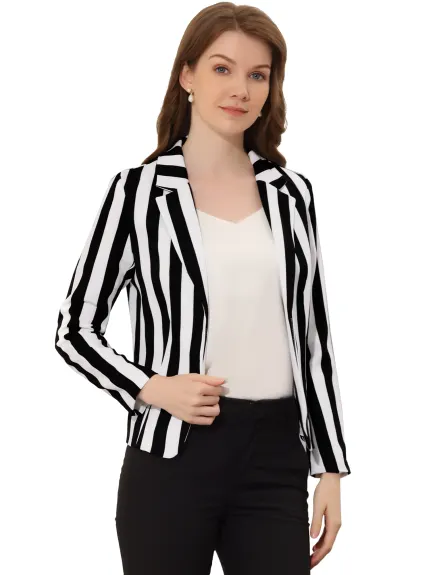 Allegra K- Open Front Notch Lapel Printed Blazer Jacket