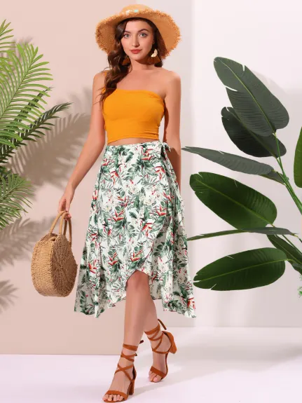 Allegra K- Floral Boho Wrap Midi Skirt