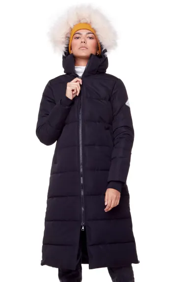 Alpine North - KLUANE | Parka longue femme recyclée duvet végan (veste résistante à l’eau, coupe-vent, isolante à capuche)