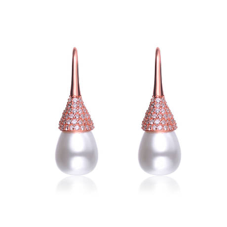 Boucles d'oreilles en argent sterling avec zircone cubique transparente et ampoule en perles