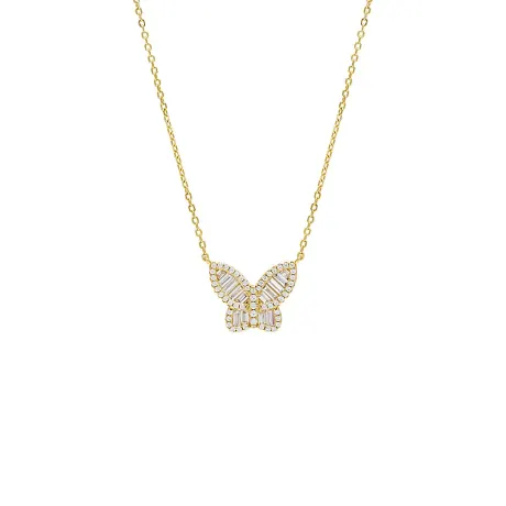 Par Adina Eden -Small Pave X Baguette Butterfly Collier - Silver