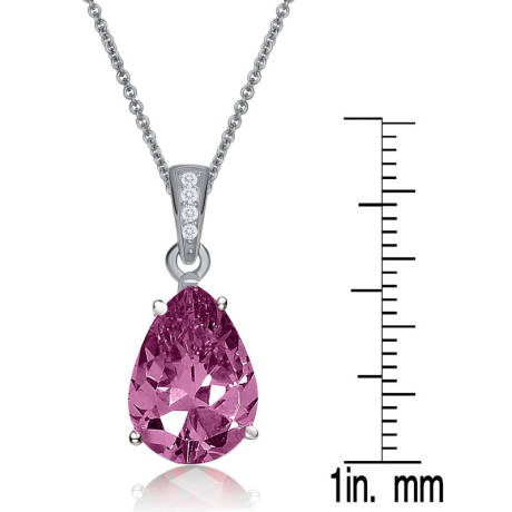 Genevive Sterling Silver White Gold Plating with Colored Cubic Zirconia Pear Shaped Pendant Necklace