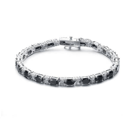 Genevive Sterling Silver White Gold Plated Tennis Bracelet with Colored and Clear Oval Cubic Zirconia in Alternation