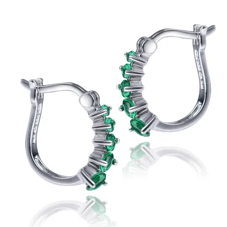 Genevive -Boucles d'oreilles créoles rondes graduées en zircon cubique SS plaqué rhodium