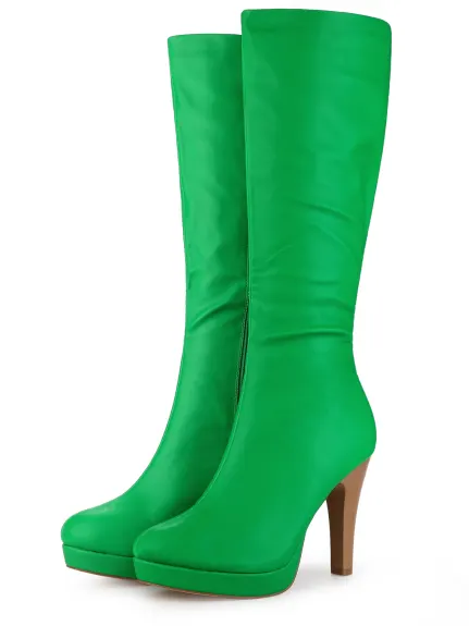 Allegra K - Faux Leather Platform Over the Knee High Boot