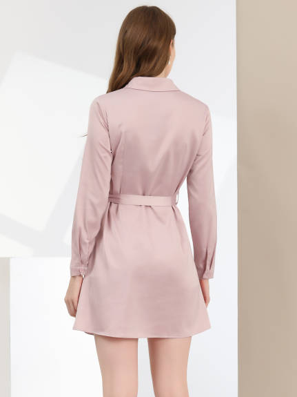 Allegra K- Button Down Satin Shirt Dress