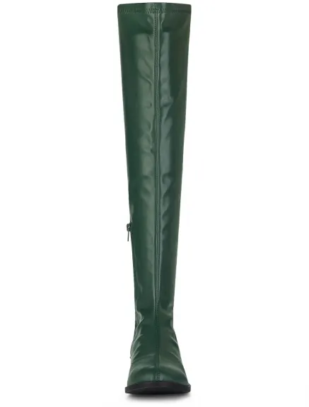 Allegra K- Low Block Heel Solid Thigh High Boots