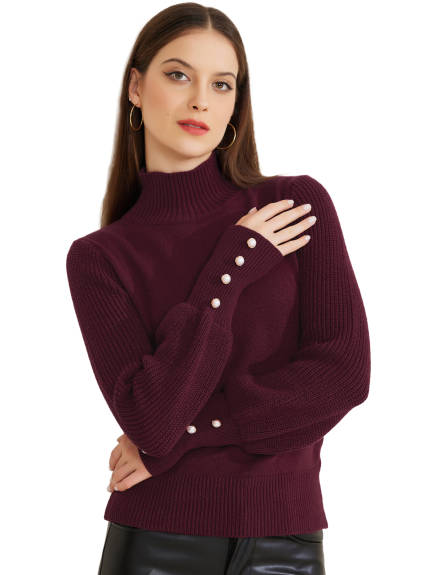 Allegra K - Ribbed Knit Turtleneck Pullover Sweater