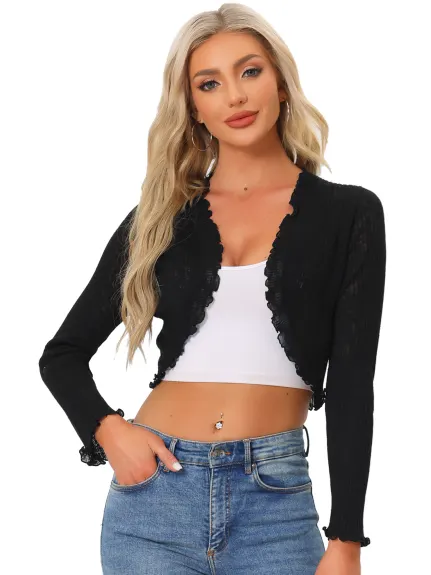 Allegra K- Crop Knit Open Front Cardigan