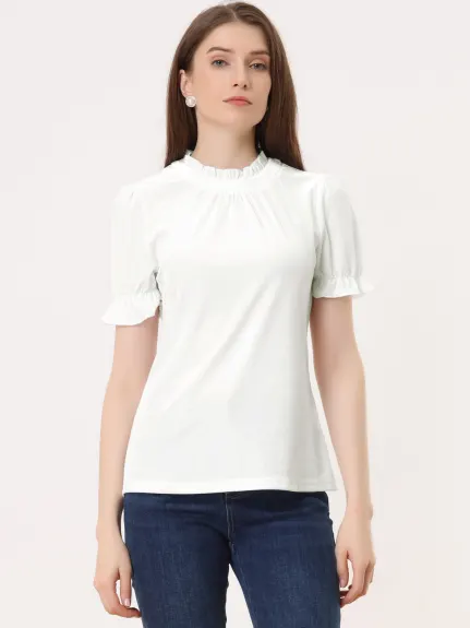 Allegra K- Ruffle Collar Short Sleeve Velvet Blouse