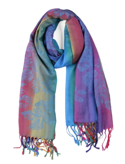 Allegra K- Tassel Wrap Floral Gradient Color Scarf