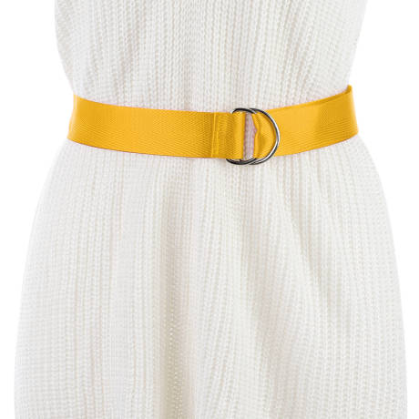 Allegra K- Double D-Ring Buckle Canvas Waist Belt