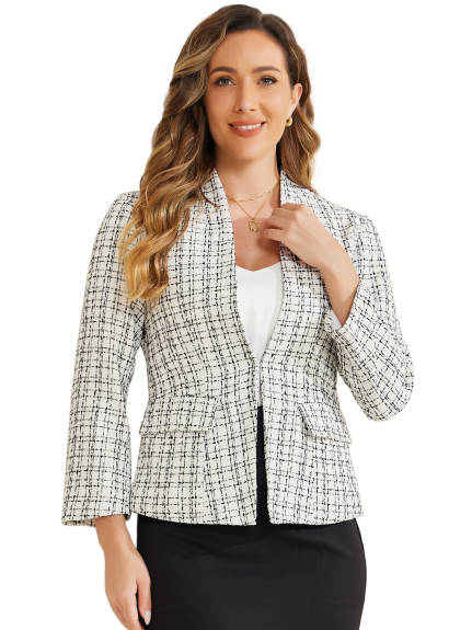 Allegra K- Plaid Tweed Long Sleeve Blazer Jackets