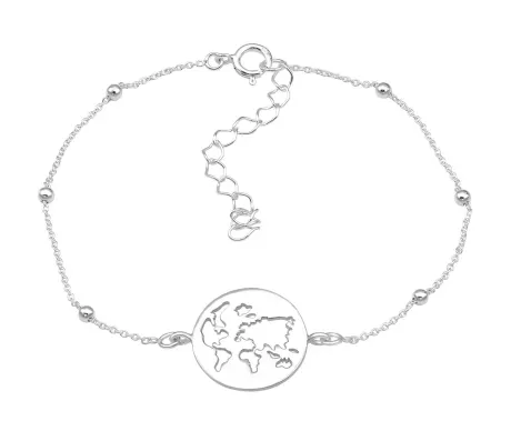 Sterling Silver Ball Chain Anklet with Globe Charm - Ag Sterling