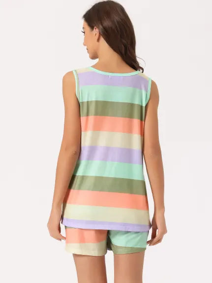 cheibear - Rainbow Stripe Lounge Outfits with Pockets