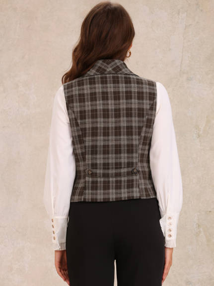 Allegra K - Shawl Collar Plaid Vest Waistcoat