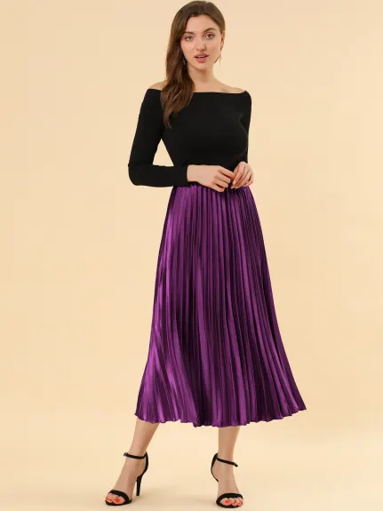 Allegra K - Elastic Waist Accordion Pleated Midi Skirt