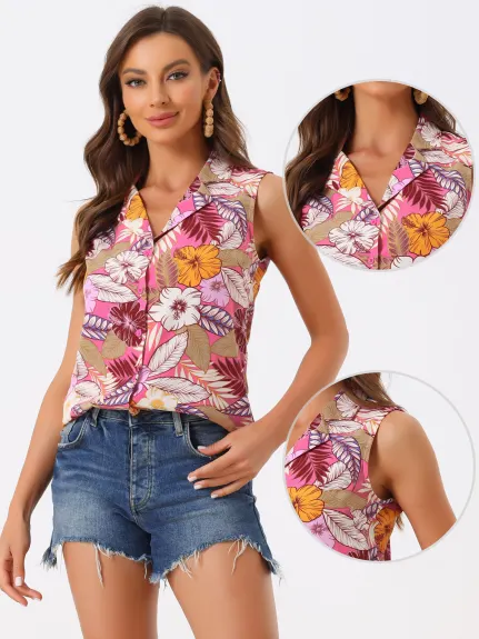 Allegra K- Hawaiian Button Down Floral Top