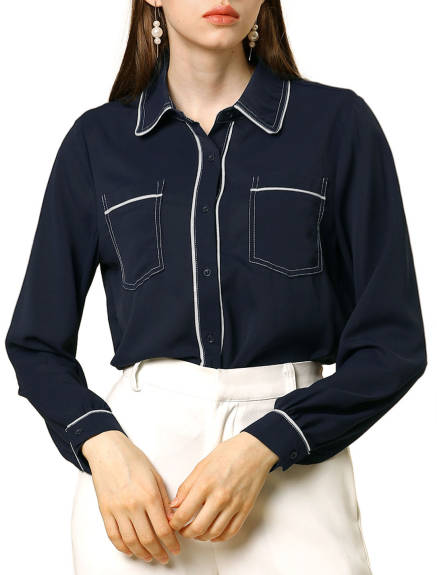 Allegra K- Long Sleeve Pockets Shirt