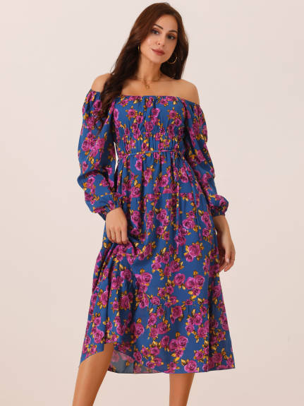 Allegra K - Long Sleeve Flowy Vacation Floral Dress