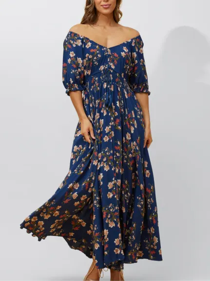 Annick - Carla Maxi Dress Floral Puff Short Sleeves