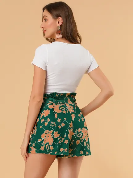 Allegra K - Short d'été taille haute avec sac en papier à fleurs