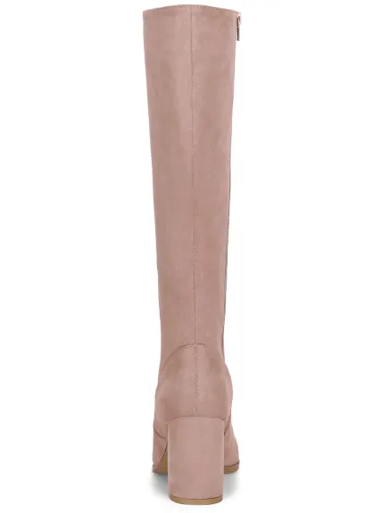 Allegra K- Side Zipper Chunky Heel Knee High Boots