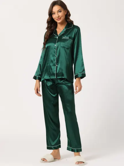 Allegra K - Satin Button Down Lounge Pajama Sets