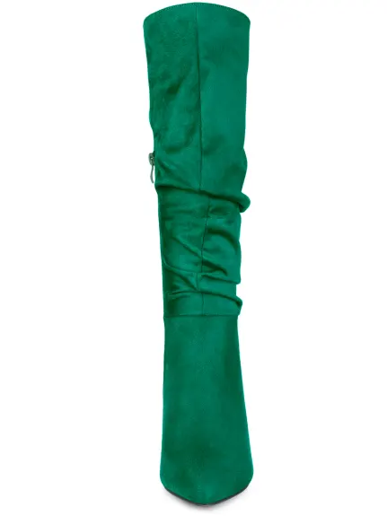 Allegra K - Slouch Pointed Toe Stiletto Heel Knee High Boots